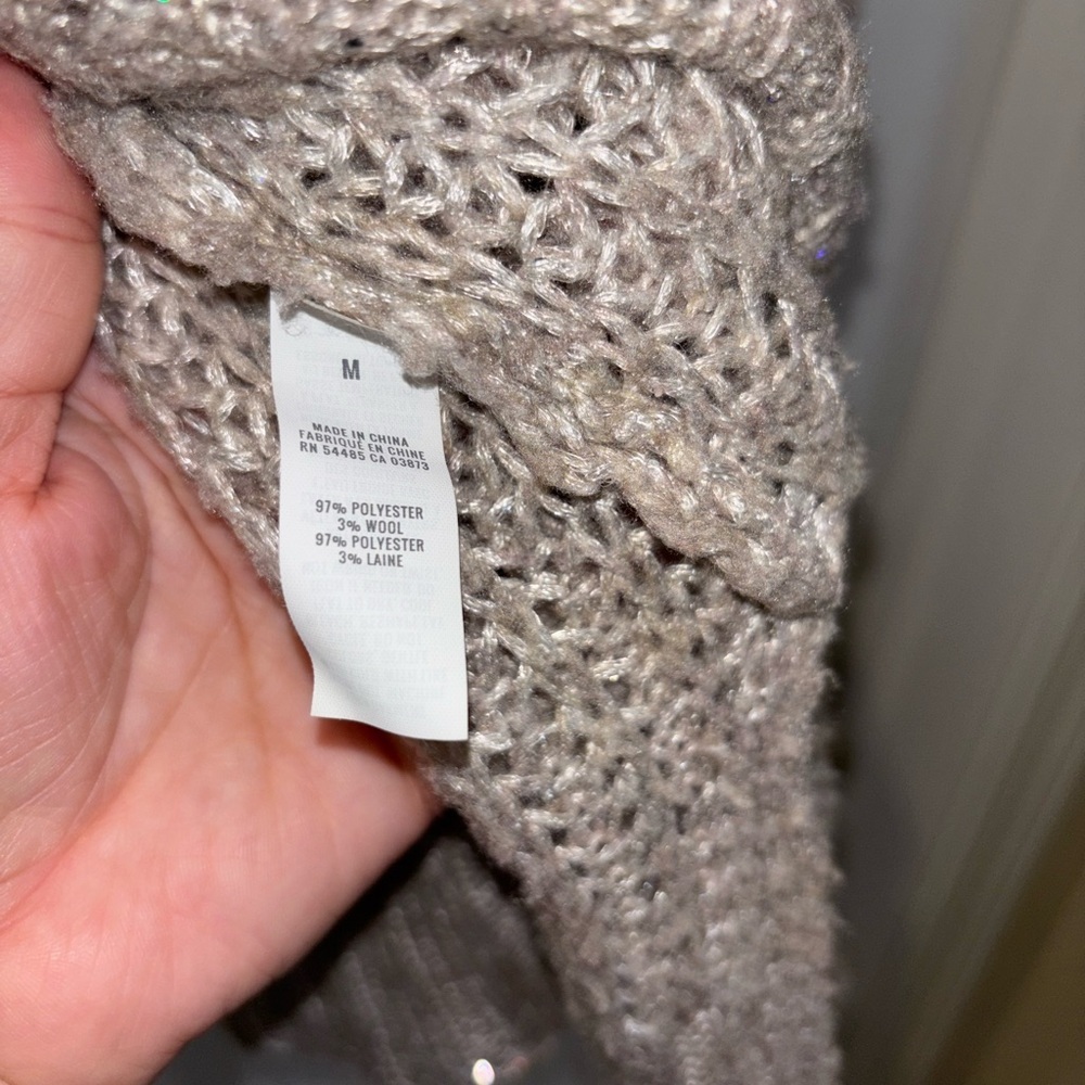 AERIE Sheer Cable Knit Women's Cotton Blend Sweater Size M Gray Soft & Cozy - Picture 5 of 8